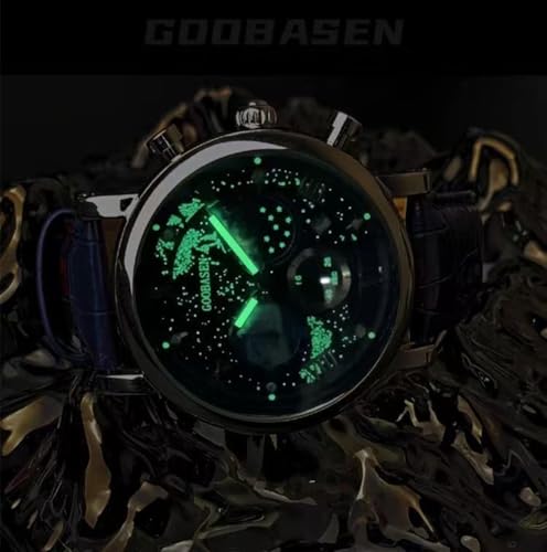 Image of MINILUJIA 50M Waterproof Men World Map Watches Creative Starry Universe Earth Globe Moon Sun Rotating Eye-catching Personalized Cool Unique Mens Watches