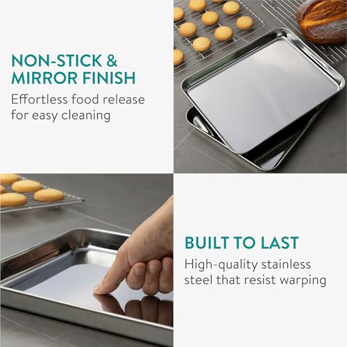 Navaris Quarter Sheet Baking Pan Breading Trays w Racks - Stainless Steel Oven Tray with Rack - Cookie Sheets for Roasting Baking Cooling - Set of 4 31x24cm (12.2X 9.4”)