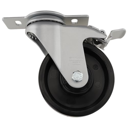 Roulette pivotante D100 plastique noir avec double blocage et plaque à visser