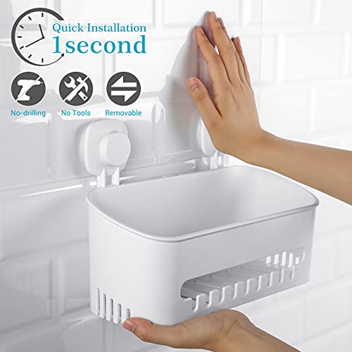 Budget & Good Shower Caddy Suction Cup No-Drilling Removable Bathroom Organizer Storage Heavy Duty Shelf Basket for Bath Shampoo Conditioner - White - Image 4
