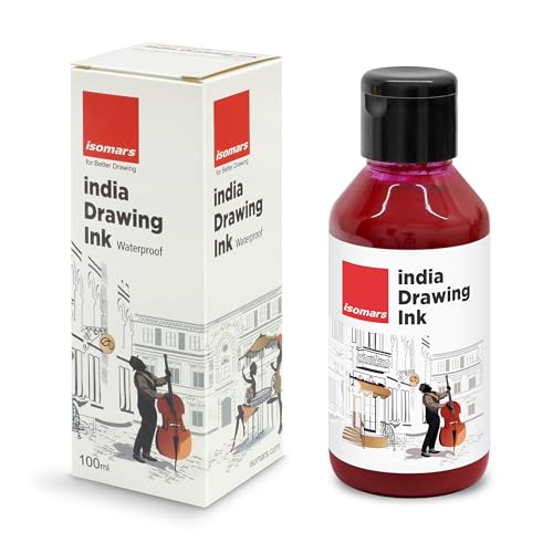 Image of Isomars India Waterproof Drawing Ink - Maroon- 100ML Bottled Ink, for Paper Board, Canvas,Fabric and Wood Ideal for Designers, Airbrush Artists, Illustrators, Fine Artists and Craft and Hobbyists.