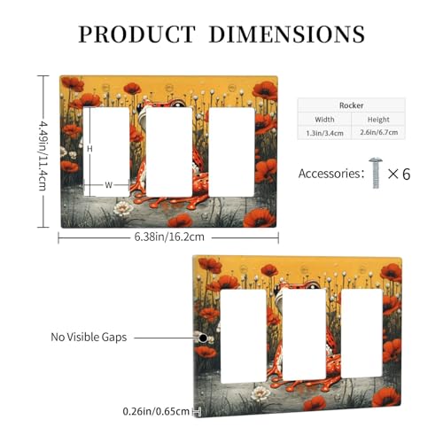 Decorative Outlet Covers Big Orange Frog Red Floral Wildflower 3 Gang Wall Plate Triple Rocker Light Switch Cover Plate Jumbo Electrical Gfci Faceplate for Bedroom Decor