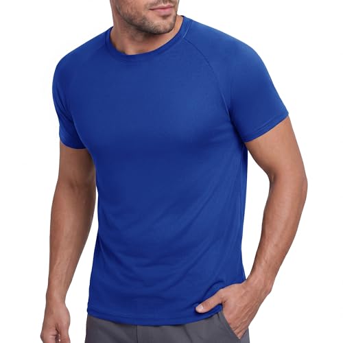 Image of BOOJO Workout Mens Shirts - Casual Black Quick Dry Moisture Wicking T-Shirts Crew Neck Short Sleeve for Gym Athletic Running