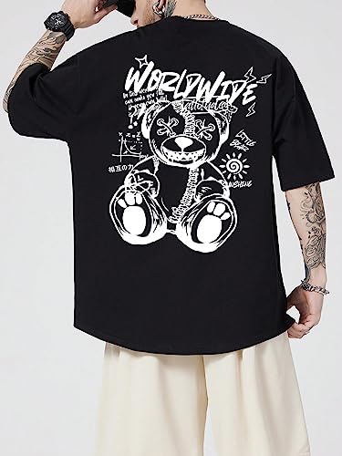 GORGLITTER Men's Letter Graphic Print T Shirts Round Neck Short Sleeve Loose Tee Tops3