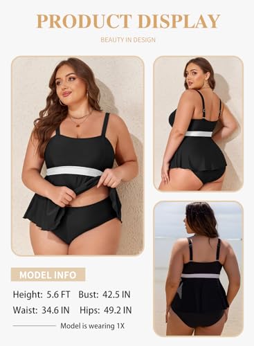 Eytino Plus Size Tankini Swimsuits for Women Colorblock Two Piece Tankini Top with Bikini Bottoms Swimwear(1X-5X)4