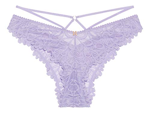 Savage x Fenty Womans Regular Savage Not Sorry Strappy Lace Brazilian, LAVENDER, XL