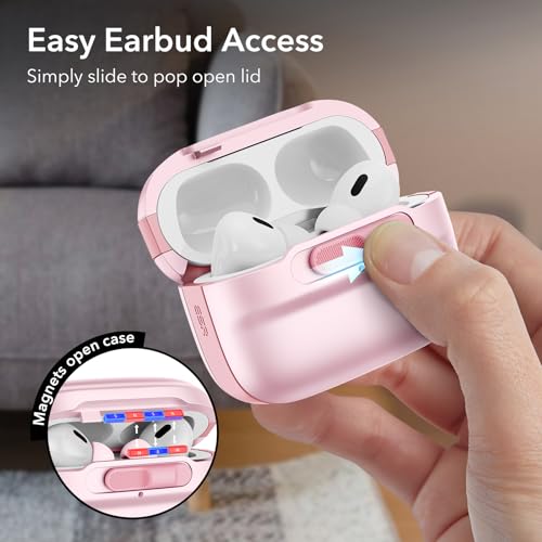 Image of ESR for AirPods Pro 2 Case (2023 /2022 /2019, 2nd /1st Gen), Compatible with Airpods Pro 2 (USB-C /Lightning Cable), MagSafe Ready, Magnetic Lid Lock, Full Drop Protection Cover with Lanyard, Pink