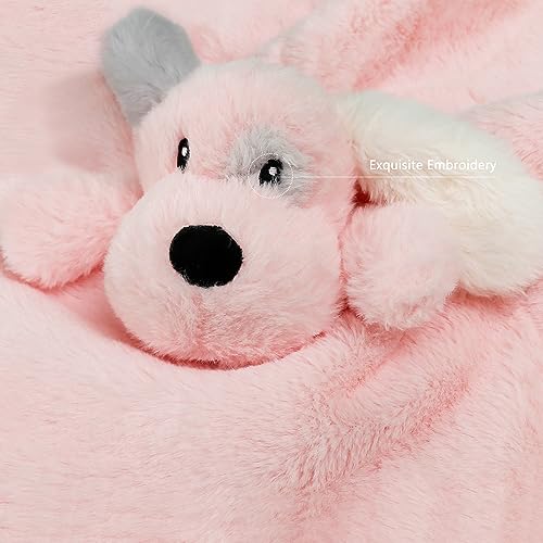 Image of Puppy Baby Security Blanket for Toddler Infant Newborn Boys and Girls Soft Lovey Stuffed Animal with Plush Fabric and Satin Backing, Lovely Snuggle Toy, Pink 16 Inch