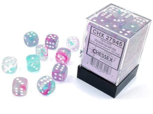 Chessex Nebula 12Mm D6 Wisteria/White W/Luminary Dice Block (36 Dice) Blue #TOP7