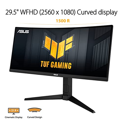 Asus Tuf Gaming 30” 21:9 1080P Ultrawide Curved Hdr Monitor (Vg30Vql1A) - Wfhd (2560 X 1080), 200Hz (Supports 144Hz), 1Ms, Extreme Low Motion Blur, Freesync Premium, Eye Care, Displayport, Hdmi #TOP2