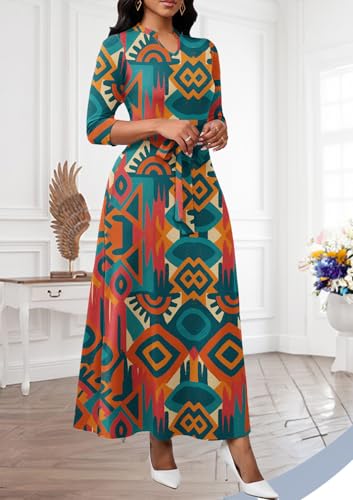 Image of BubFee Maxi Dresses for Women Semi Formal Long Dress 3 /4 Sleeve Casual A-line Church Dresses with Pockets