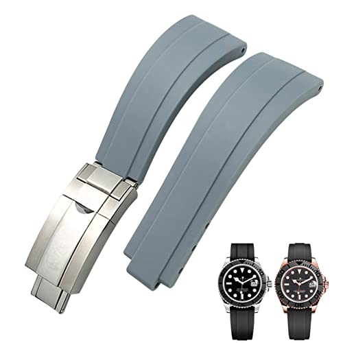 Bracelet de montre en silicone gris 20mm style Oysterflex premium pour Rolex