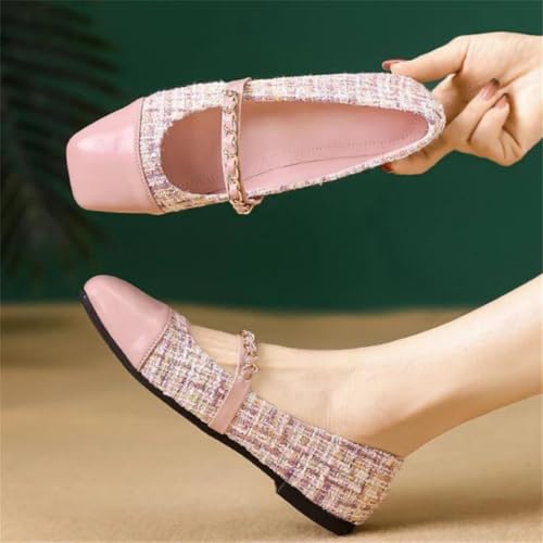 Women Flat Shoes Fashion Outdoor Soft Casual Plaid Square Toe Slip On Shoes Dance Shoes2