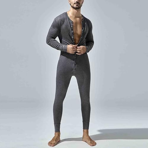 Men's One Piece Pajama Thermal Full Button Union Suit Long Sleeve Onesie with Button3