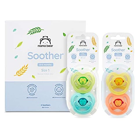 Amazon Brand - Mama Bear - Soothers With Sterilising Travel Case, 0-6 Months, Pack of 4 Cover