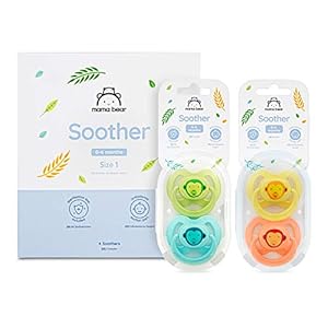 Amazon-Marke: Mama Bear Schnuller mit Sterilisations-Reisebehälter | 0–6 Monate | 4er-Pack