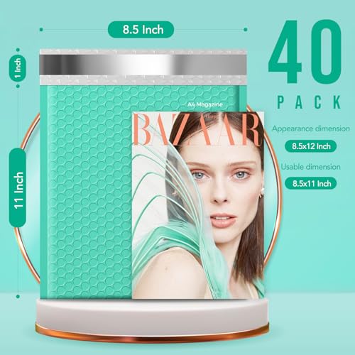 Image of Fuxury Bubble Mailers 8.5x12 Inch Teal Padded Envelopes 40 Pack Large Bubble Envelopes Self Seal Usable Size 8.5x11 inch Thick Padded Mailer for Small Business Packaging, Mailing #2