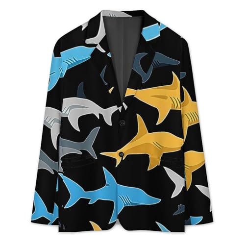 Colorful Sharks Classic Suits Blazer for Men Business Tuxedo Jacket Sport Coat Two Buttons3
