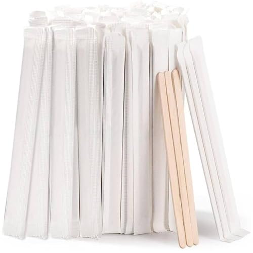 MOMENT 14 cm Disposable Wooden Coffee Stirrers [100 Pack] Individually Wrapped Stir Sticks for Tea Hot Chocolate and Craft Projects