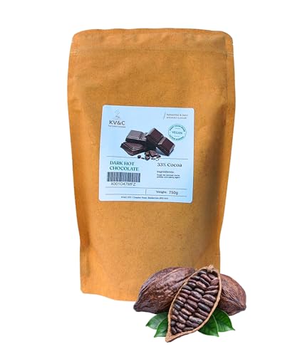 Vegan Instant Dark Hot Chocolate | 33% Cocoa | Diary Free | Creamy Frothy Rich Flavour | Home | Office | Vending | Resealable Bags (1 x 750g Bag)