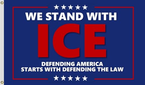 We Stand With Ice Flag 2X3Ft Defending America Starts With Defending The Law Flags CIty Banner Men Women Banner Vibrant Colors Double Stitched with 2 Brass Grommets Bar Garden Street Decoration GYM Office Decor Indoor Outdoor Use Gifts. (2X3FT)