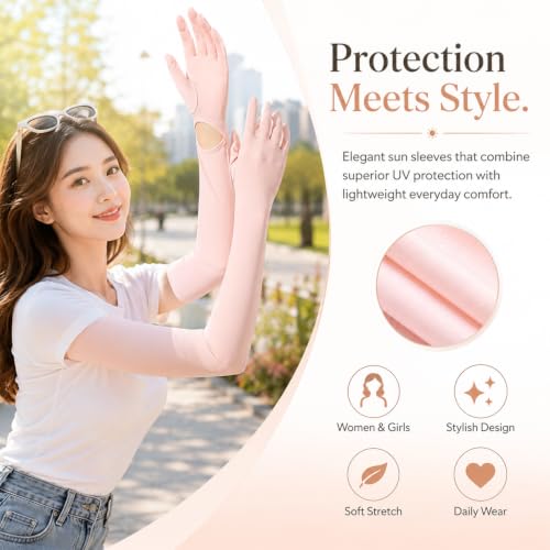 Image of SEMITO UV Protection Sleeves for Women & Girls, Sunblock Driving Gloves Non Slip for UV Protection Cooling Arm Sleeves for Biking, Cricket, Cycling, Golf & Outdoor Sports