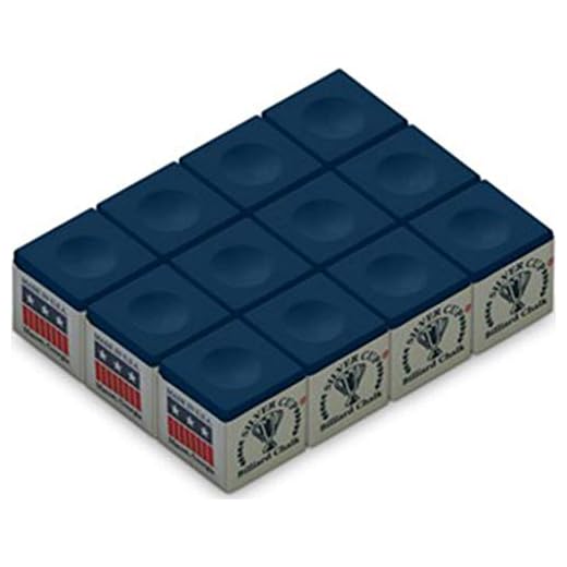 Silver Cup Billiard/Pool Cue Chalk Box, Blue, 12 Cubes