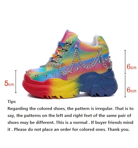 Spring Autumn Height Increasing Platform Metal Chain Rivet Genuine Leather Women Rainbow Color Sneakers Shoes Ladies Wedges Pumps 24013