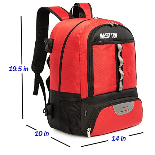 MARITTON Lacrosse Bag Backpack – Lacrosse Backpack Holds All Lacrosse or Field Hockey Equipment - Two Stick Holders and Separate Cleats Shoe Compartment. (RED)