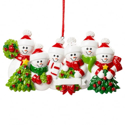 Image of iDIY Family Christmas Ornament 2026, Snowman Ornament with Pen, Write Your Own Names and Year, Resin Christmas Tree Decoration, Family Keepsake Gift, 6-Person Design
