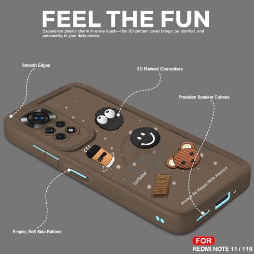 Image of AESTMO Back Case Cover for Redmi Note 11 / 11S Cover | Cute Fun Cartoon 3D Ball | Coffee Silicone Case | Full Body Protection | Camera Protection Back Cover for Redmi Note 11 / 11S (Brown)