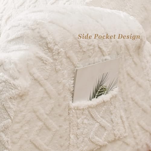 Image of JOKIVTOU Recliner Chair Covers 4-Pieces, Soft, Stretchable, White, Modern Home Decor, Furniture Protector with Elastic Straps Bottom, Storage Pocket on Arm Cover