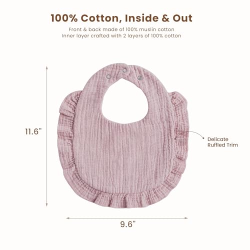 Image of Konssy 3-Pack Muslin Baby Girl Bibs, 100% Cotton with Ruffle Trim