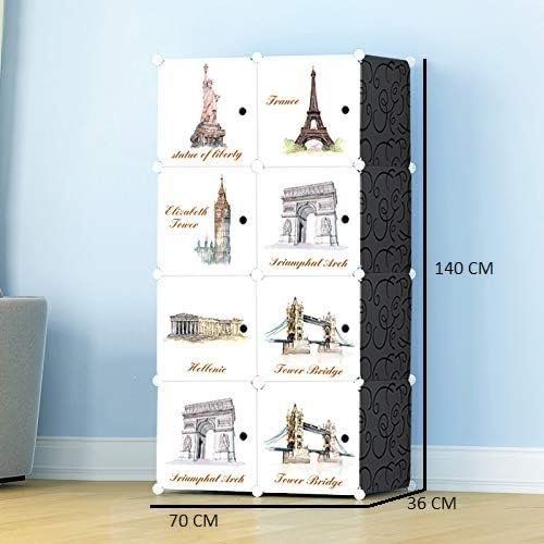 Image of Kids Plastic Collapsible Wardrobe Organizer for Storage | Cute Cartoon Design | Heavy Duty Cloth Organizer for Storage | Easy to Assemble | Perfect for Kids Room & Home (Black)
