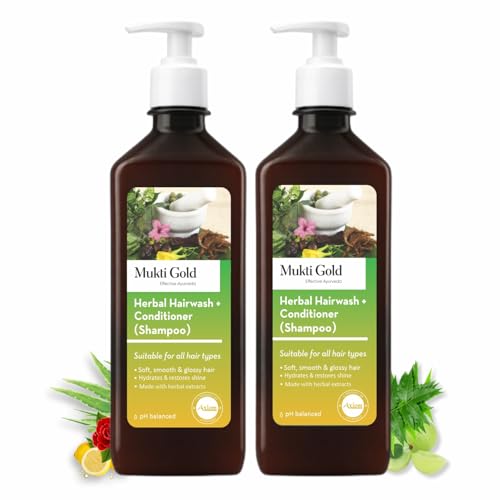 Buy Axiom Mukti Gold Herbal Hairwash + Conditioner | Blend of 15+ Ayurvedic Herbs | For Nourishing Hair, Repairs Dry, Damaged Hair | Paraben & Sulphate Free | For all Hair Types, 400mL (Pack of 2) Online at Low Prices in India - Image 2