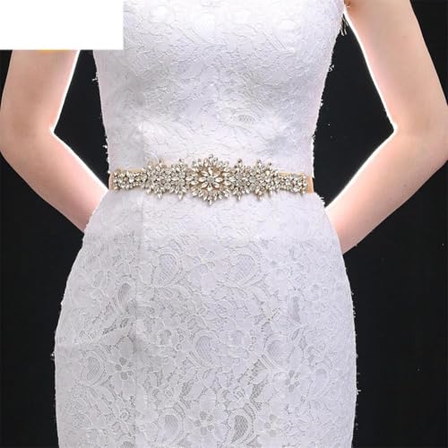 Bridal Gowns Belts Golden Belts For Women Rhinestones Ribbon Wedding Accessories4