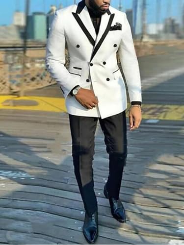 Mi Bo Tong Mens 2 PCS Suit Slim Fit Peak Lapel Suit Business Work Tuxedo Blazer Pants Suits for Wedding Party2