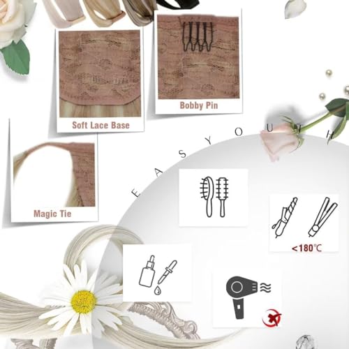 Easyouth Blonde Ponytail Extension Human Hair Highlight Real Hair Ponytail Extension Highlight Blonde Wrap Around Ponytail Hair Extensions Real Human Hair 12 Inch 70g - Image 3