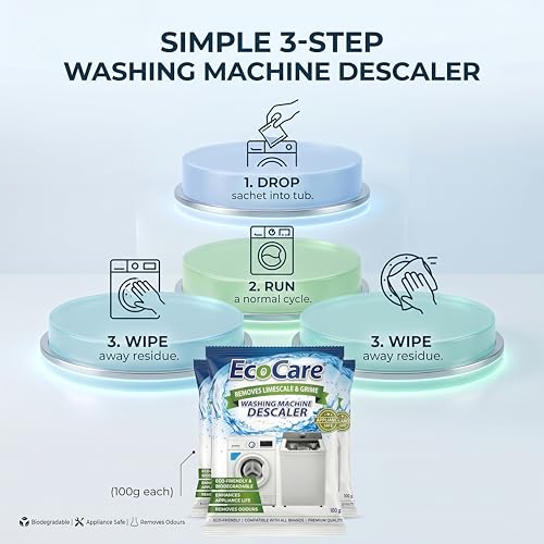 Image of EcoCare Washing Machine Descaler Cleaner | Deep Clean Residue Odor & Limescale Remover for Top and Front Load Washer Machines, Descaling Powder for Drum, Tub & All Internal Parts 100gm - PACK OF 4