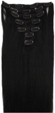 20" Clip in Remy Human Hair Extensions 1B# Off Black 7pcs 70g