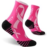 NIcool Breast Cancer Awareness Cycling Socks for Women Men, 1 Pair Pink Ribbon Athletic Crew Socks for Road Cycling Running and October Pink Out, Hot Pink