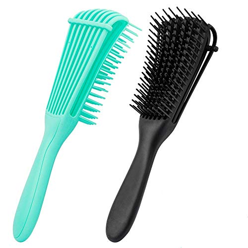 2 Pack ez Detangler Brush Detangling Brush for Black Natural Hair Detangler Brush for Afro America/African Curly Hair for Textured 3a to 4c Kinky Wavy Coily Long Thick Hair (Black+Green)