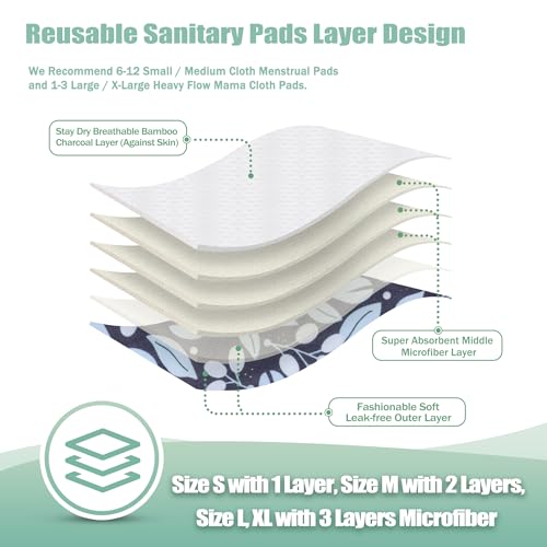 Image of wegreeco Reusable Menstrual Pads - Reusable Sanitary Pads | Reusable Panty Liners | Soft Cloth Menstrual Pads - 6 Pack with 1 Cloth Mini Wet Bag (Large, Leaves 02)