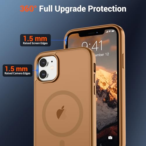 Image of SUPFINE Magnetic for iPhone 11 Phone Case(Compatible with MagSafe)(Military Grade Drop Protection) Slim Translucent Matte Shockproof with Anti-Fingerprint Phone Case,Brown