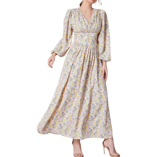 Image of Women's Elegant Floral Dress Coll. (All-Seasons) - Sleeveless /Short /Midi, V-Neck Ruffle, Fashion Casual Party Dresses