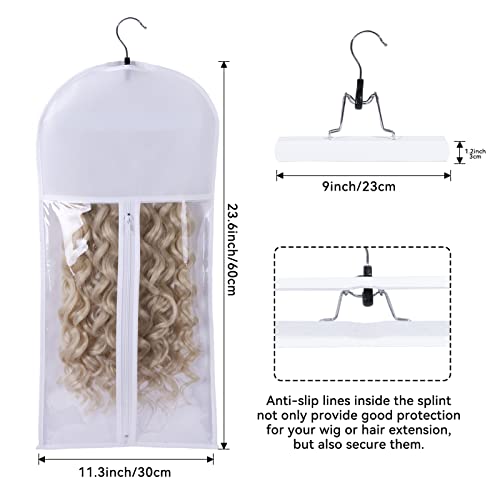 Wig Bag Wig Storage Hair Extension Holder Hair Extension Storage Wig Bags Storage with Hanger Wig Storage for Multiple Wigs Hanger Hair Extensions, Wigs & Accessories (3PCS/WHITE)