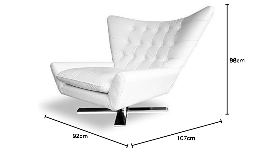 NEUERRAUM Drehbarer Ohrensessel Fernsehsessel Armlehnsessel Lounge Sessel. Rinderleder Reinweiß.