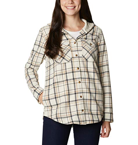 Columbia Women's City Hooded Long Sleeve Shirt, Chalk Jacquard, Small