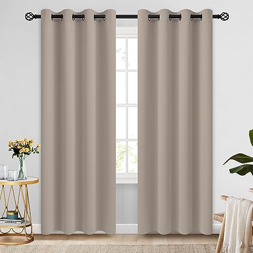 Image of COSVIYA Grommet Room Darkening Natural Curtains 90 inch Long for Bedroom | Light Blocking Insulated Thermal Curtains for Living Room, Blackout Thick Polyester Window Drapes,52x90 inches, 2 Panels