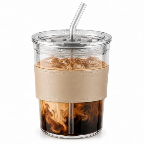 Bukecagif verres à café glacé avec couvercle et paille, transparent